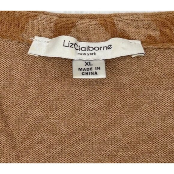 Liz Claiborne XL Tan Animal Print Button-Front Cardigan Sweater 100% Cotton - Picture 2 of 5